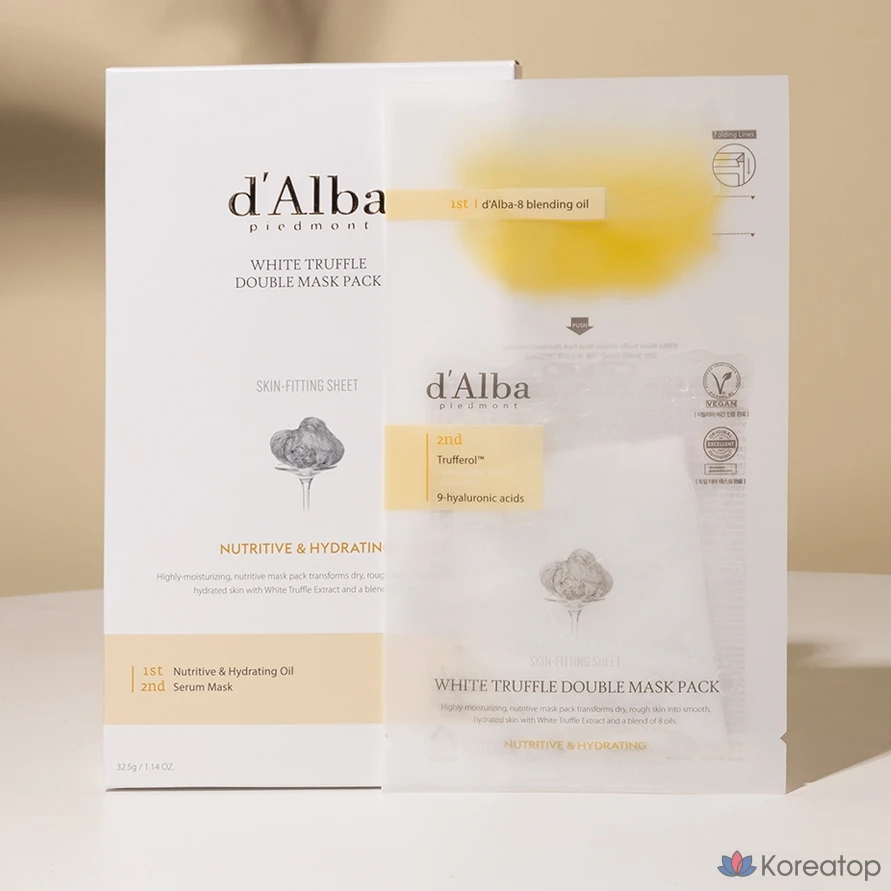 Набор увлажняющих масок D'alba с белым трюфелем для двойного питания (20 листов, 2 упаковки), фото 2