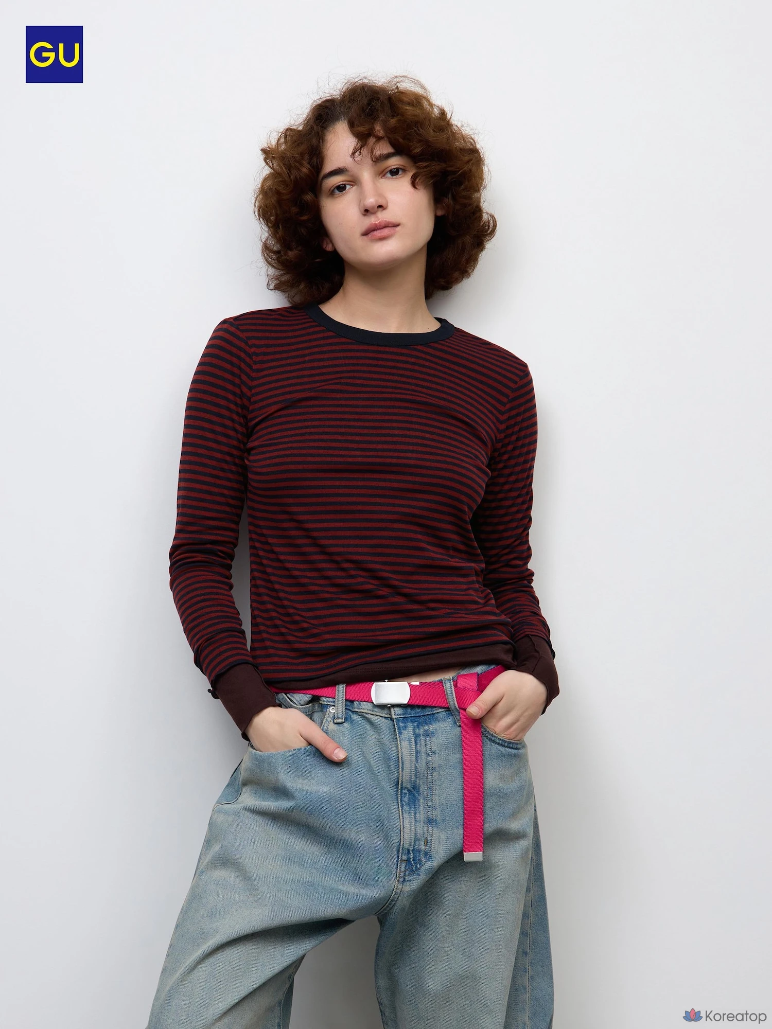 Футболка Uniqlo Soft Sheer Stripe Crew Neck T Long Sleeve