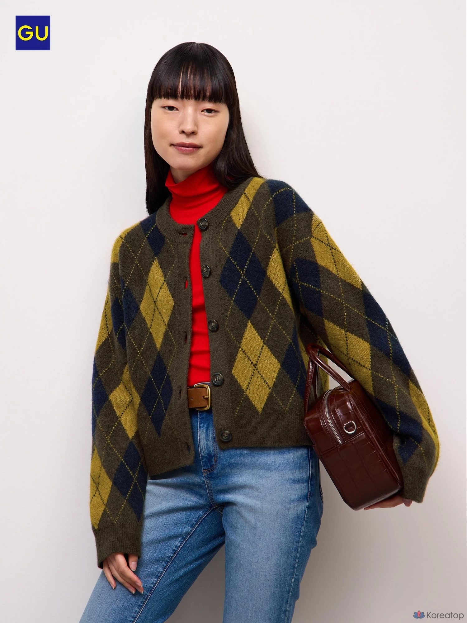 Кардиган Uniqlo Puppy Touch Knit Argyle Crewneck