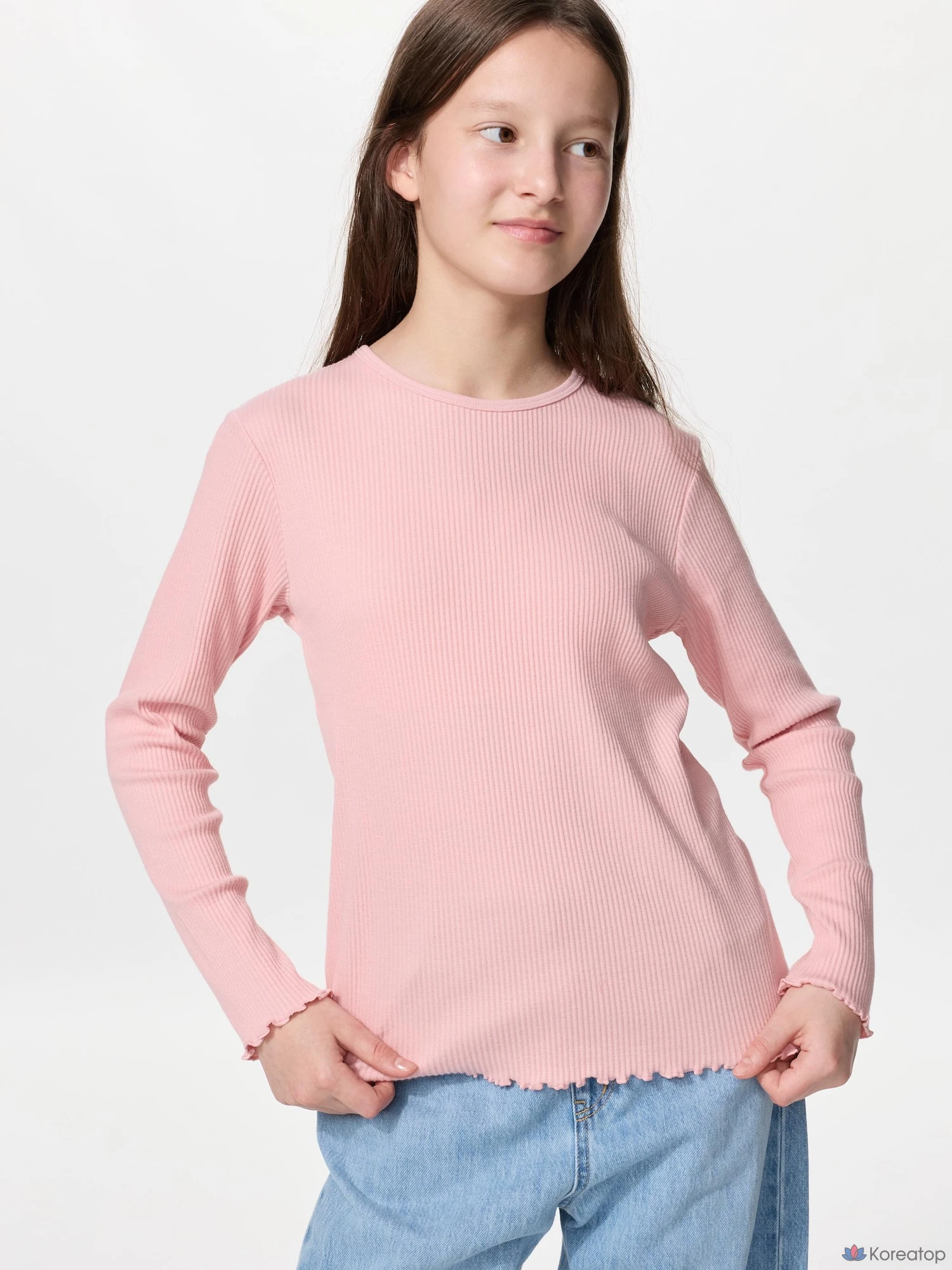 Футболка для девочек Uniqlo Rib Crew Neck Long Sleeve T-Shirt