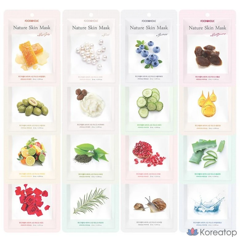Набор масок для лица FoodaHolic 100 листов. Набор из 100 масок для лица Nature Skin Mask Pack. Высокоувлажняющие, успокаивающие, питательные, повышающие эластичность, большой объем, 16 видов, 16 жемчужин.
