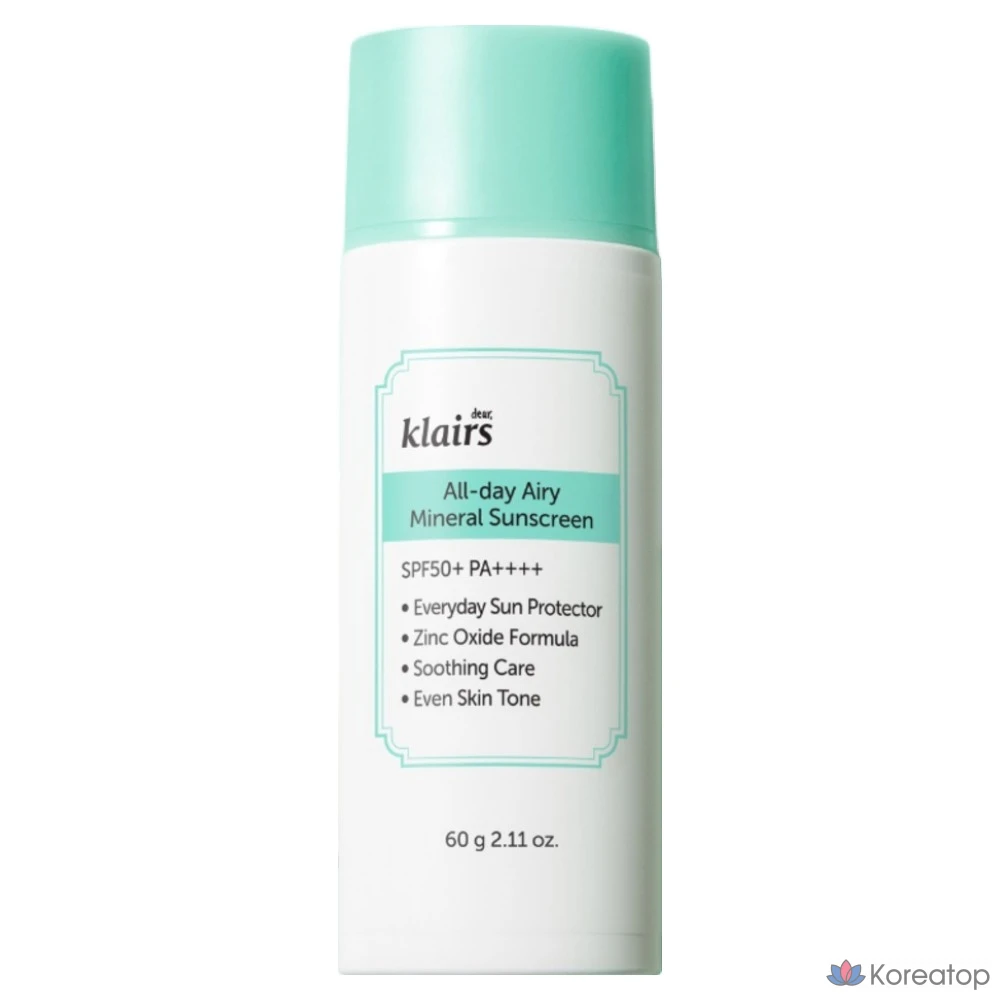 Минеральный солнцезащитный крем Dear, Klairs All Day Airy SPF50+ PA++++, 60 г, 1 шт.