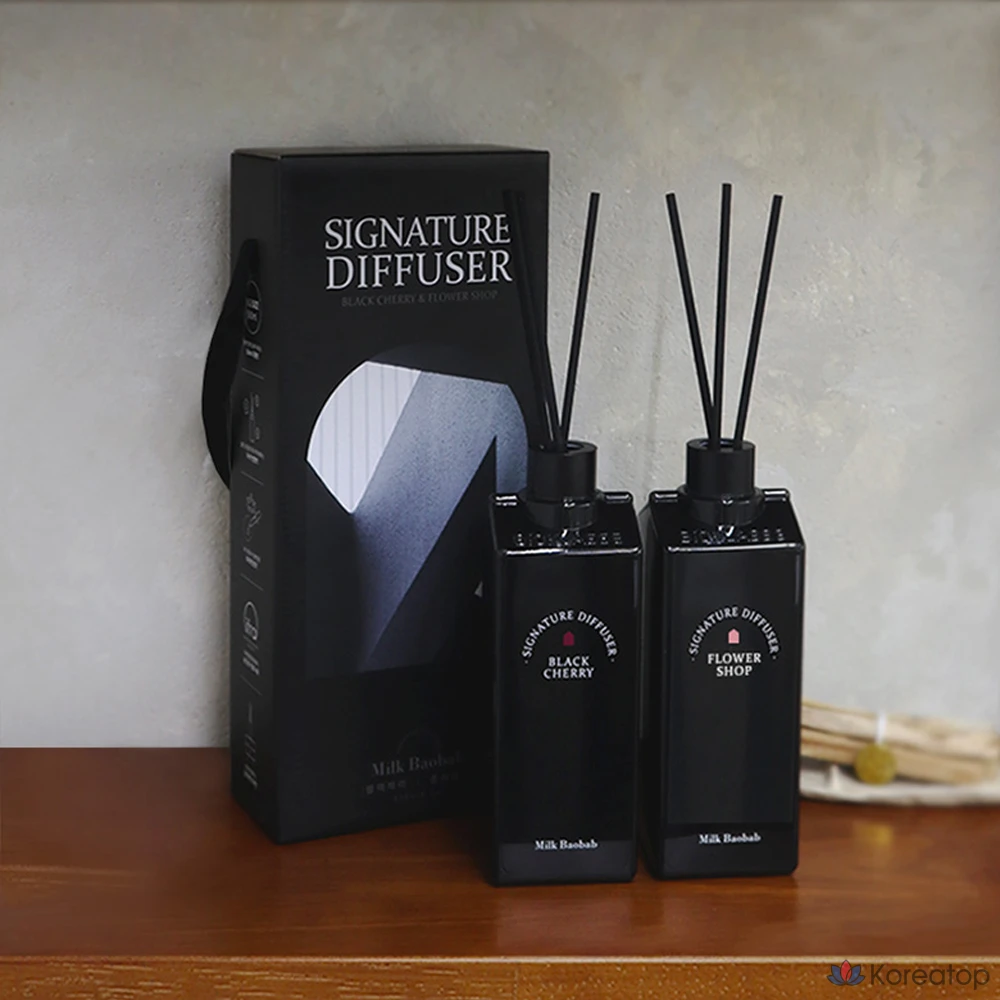 Набор Milk Baobab Signature: диффузор, 2 флакона по 500 мл, аромат «Черная вишня», «Цветочный магазин», 1 шт.
