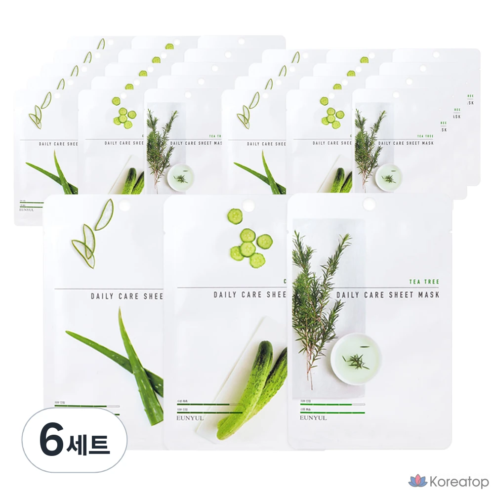 Набор тканевых масок для ежедневного ухода Eunyul, успокаивающие маски с алоэ вера 10 штук, огурцом 10 штук, маслом чайного дерева 10 штук, 1 упаковка, 6 комплектов