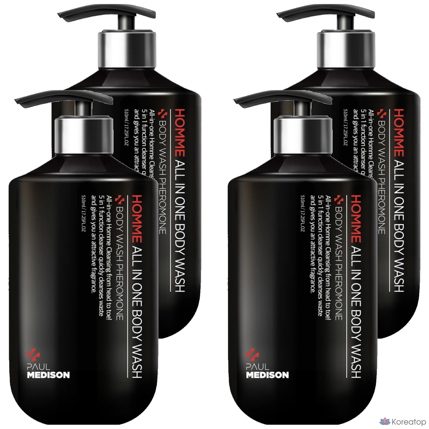 Гель для душа PAUL MEDISON Homme с феромонным ароматом, 510 мл, набор из 4 штук.