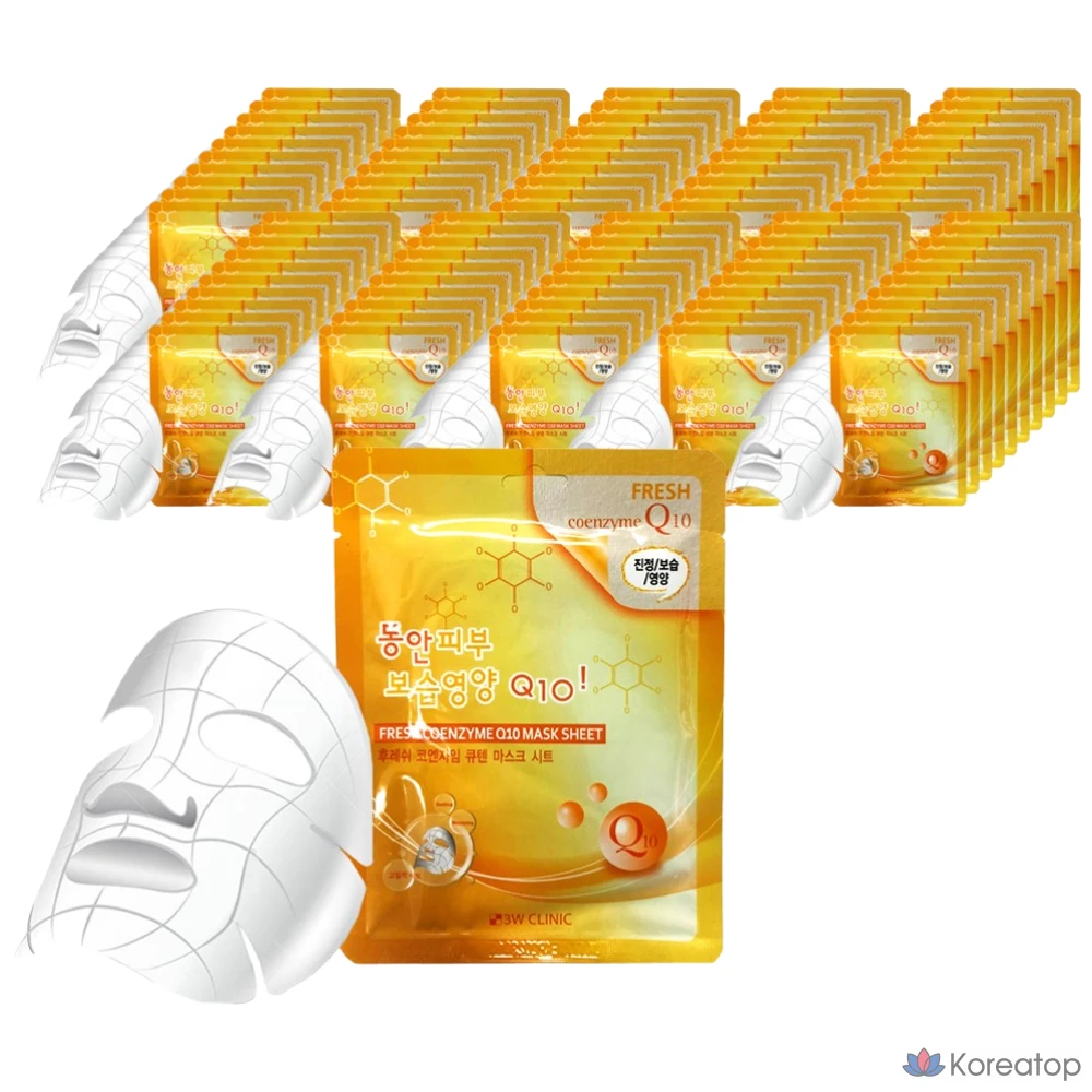 3W Clinic Fresh Q10 Маска для лица, 100 листов, 1 упаковка, 100 штук