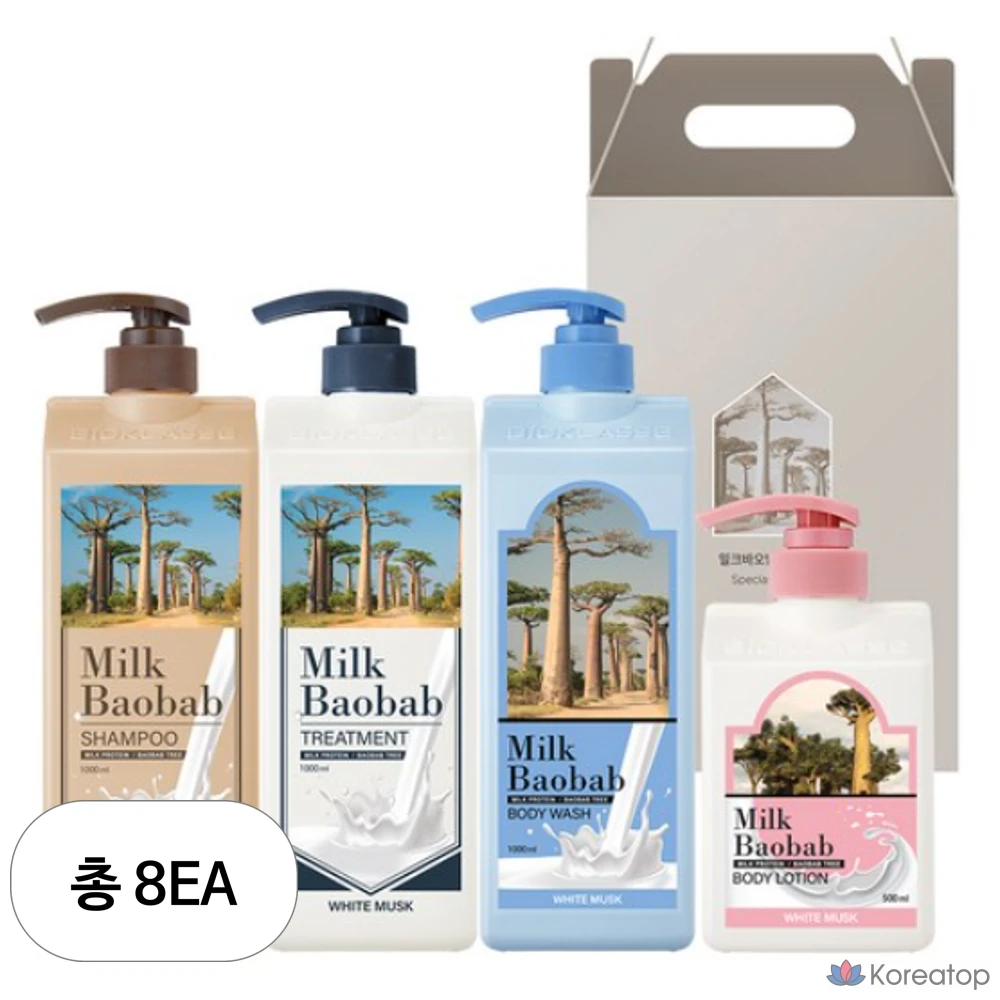 Набор для волос и тела Milk Baobab из 4 предметов с ароматом белого мускуса, 8 комплектов.