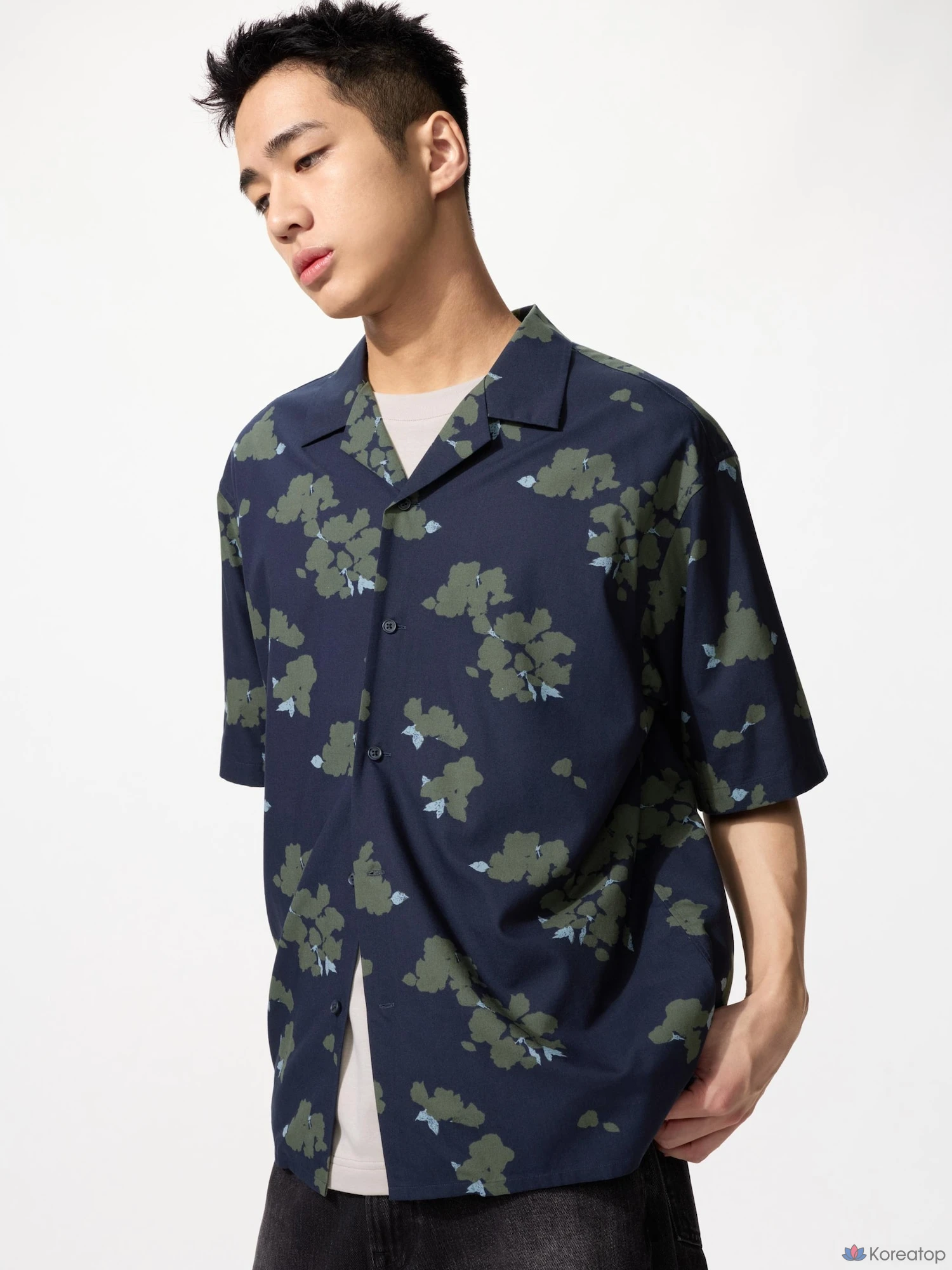 Рубашка Uniqlo Open Collar Shirt с коротким рукавом, принт A