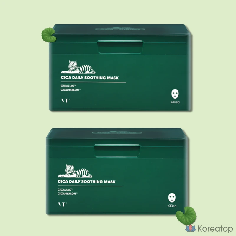 Успокаивающая маска для лица VT Cica Daily Soothing Mask, 30 штук, 2 упаковки.