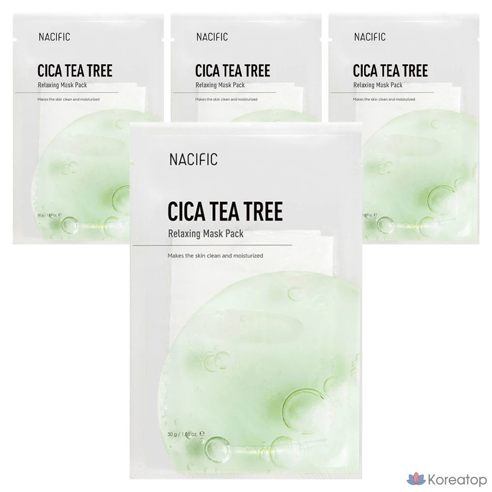 Расслабляющая маска для лица NACIFIC Cica с маслом чайного дерева, 30 г, 1 упаковка, 4 упаковки.