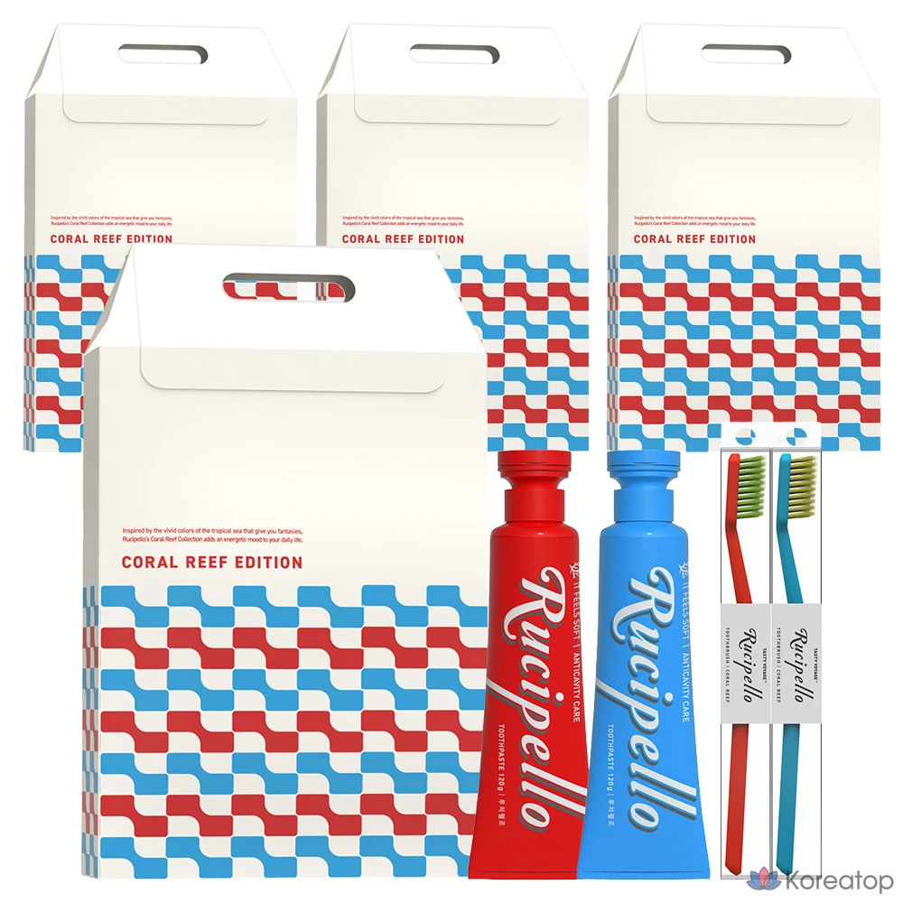 Набор для ухода Rucipello Toothpaste 2 Types + Coral Leaf Toothbrush 2 Types Set, 4 шт.