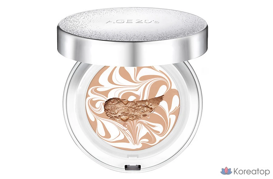 Набор для макияжа Age 20's Essence Cover Pact Sparkle Case + сменный блок 12,5 г x 2 шт. + ампула 10 мл x 4 шт., № 21, белый бежевый, 1 шт.