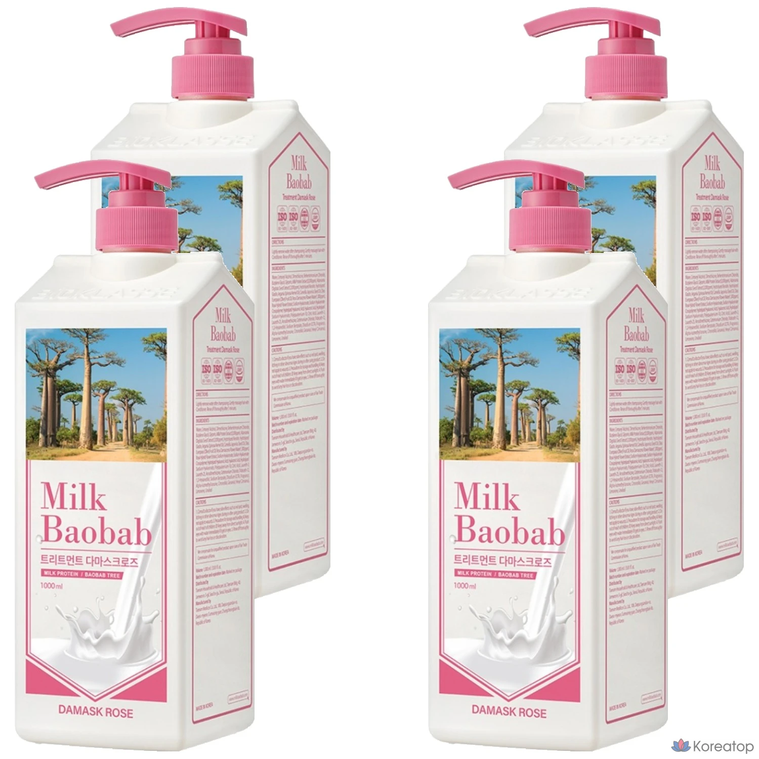 Milk Baobab Protein Care Treatment с ароматом дамасской розы, 1 л, упаковка из 4 флаконов.