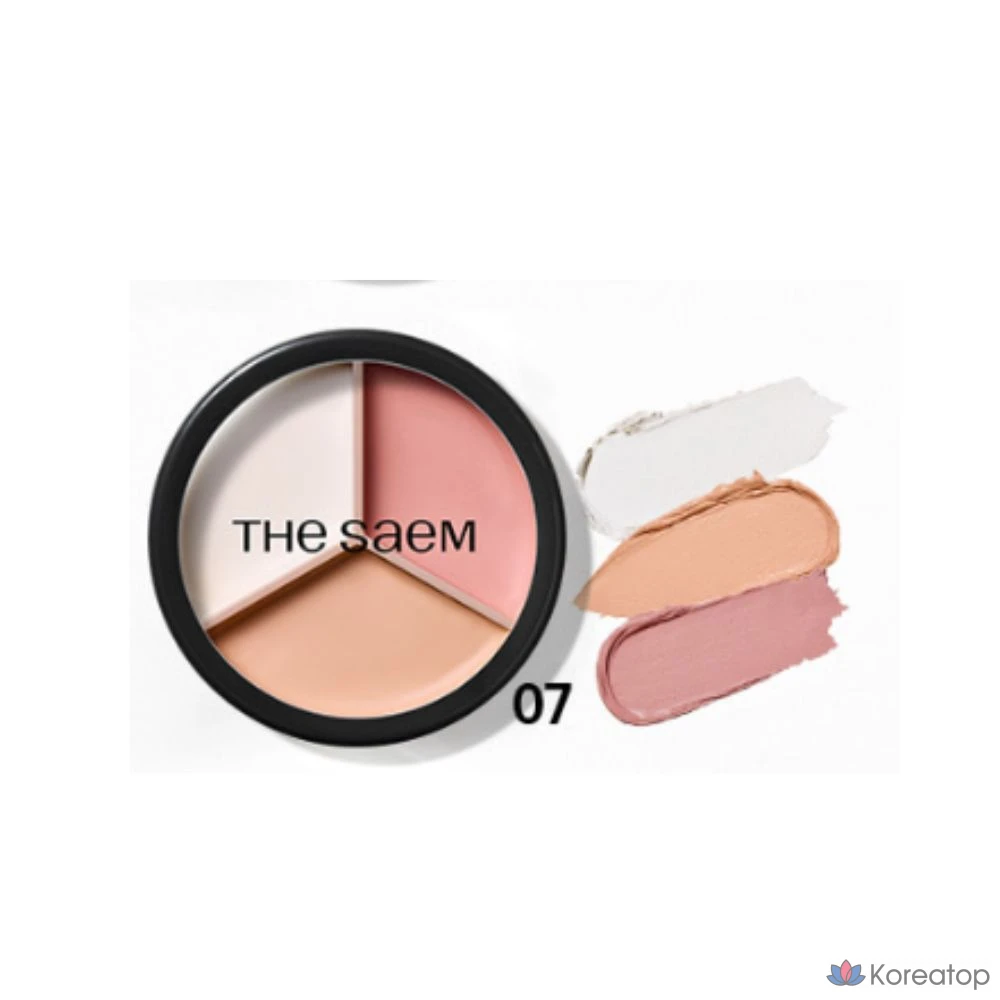 Консилер The Saem Cover Perfection Triple Pot, 13,1 г, 1 шт., 07 Розово-бежевый, 3-цветный.