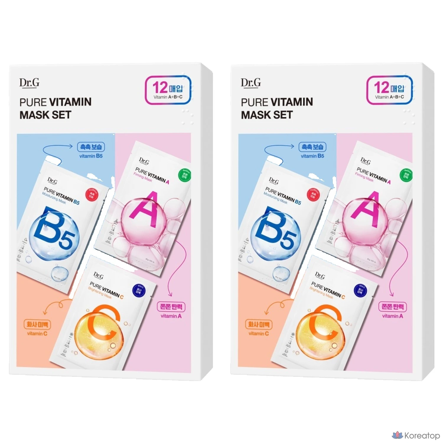 Набор из 2 масок Dr.G Pure Vitamin A Firming 4p + Vitamin B5 Moisturizing 4p + Vitamin C Brightening 4p.