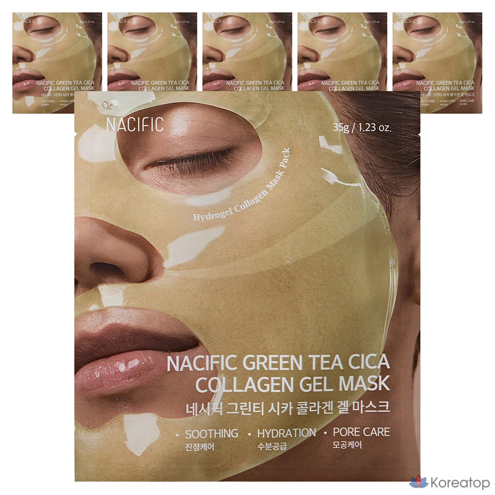 Гелевая маска NACIFIC с зеленым чаем, центеллой азиатской и коллагеном, 6 штук, 1 упаковка