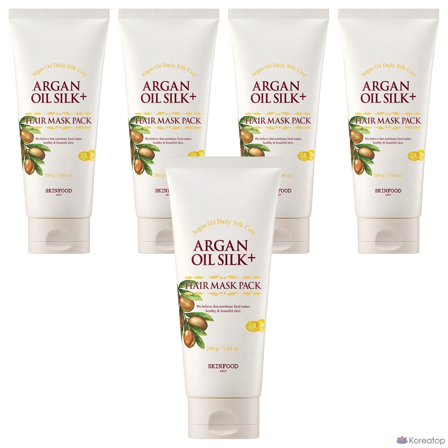 Набор из 5 масок для волос Skinfood Argan Oil Silk Plus с аргановым маслом, 200 г.