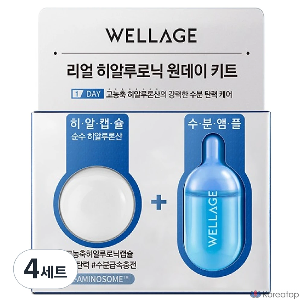 Набор для ухода WELLAGE Real Hyaluronic Capsule 10g + Ampoule 1ml One Day Kit, 4 шт.