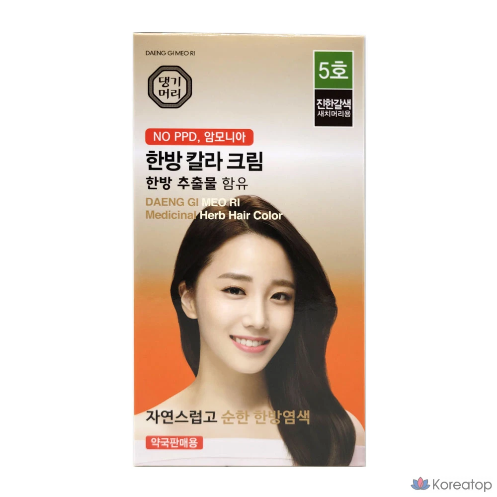 Цветная краска для волос Danggi Meori Oriental Medicine Color Cream, № 5, темно-коричневый, 1 флакон.