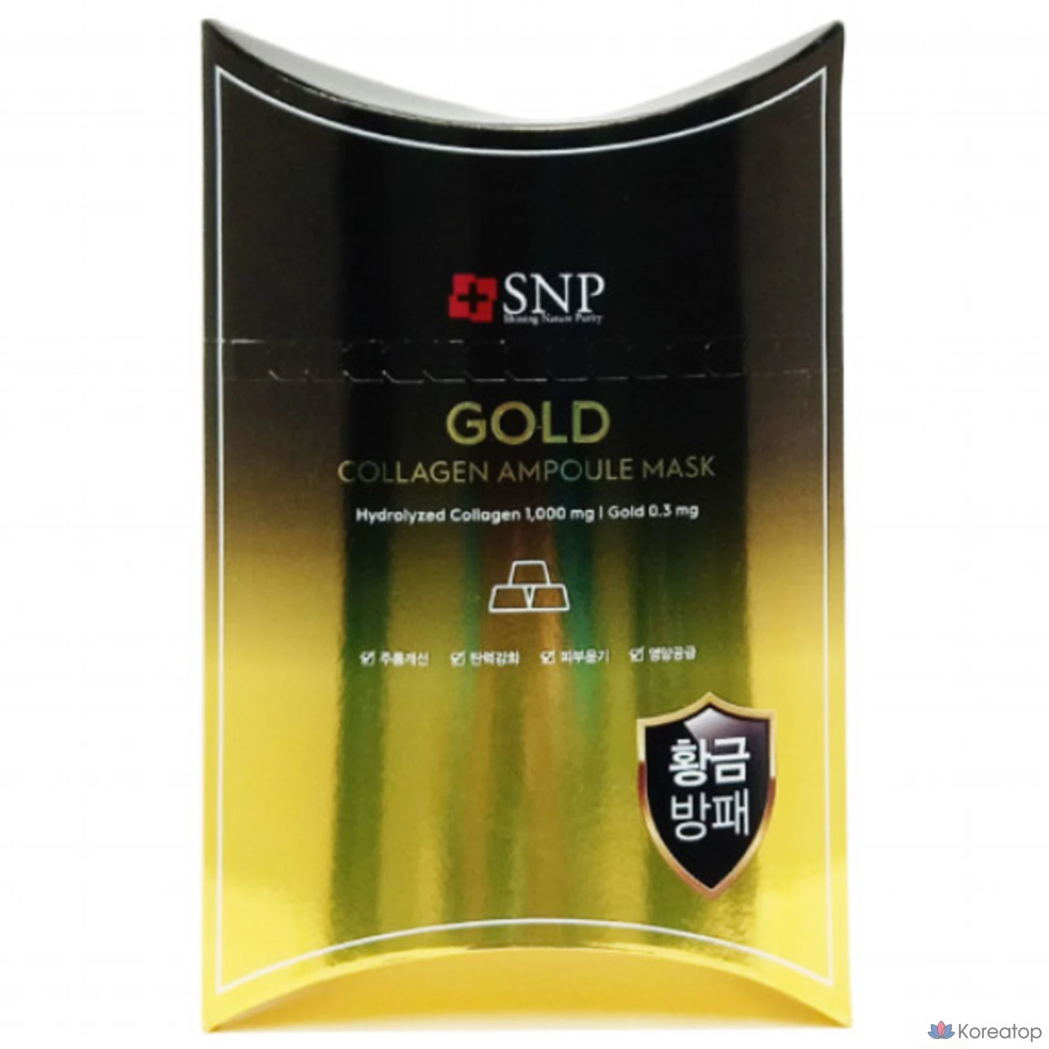 SNP Gold Collagen Ampoule Mask, 1 коробка (10 листов), 10 штук, 1 упаковка
