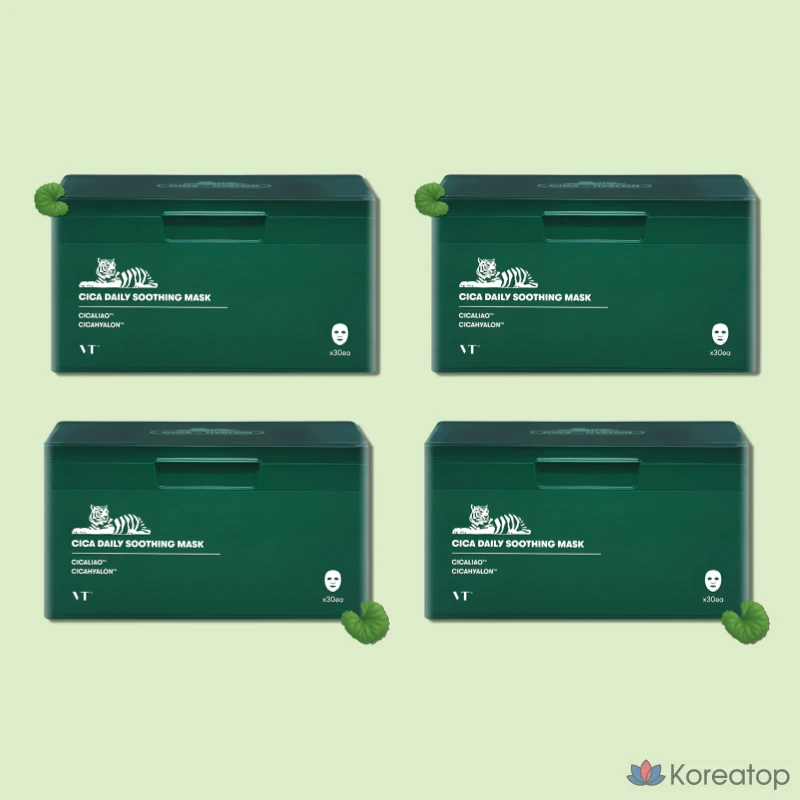 Успокаивающая маска для лица VT Pro Cica Daily Soothing Mask, 30 штук, 4 упаковки