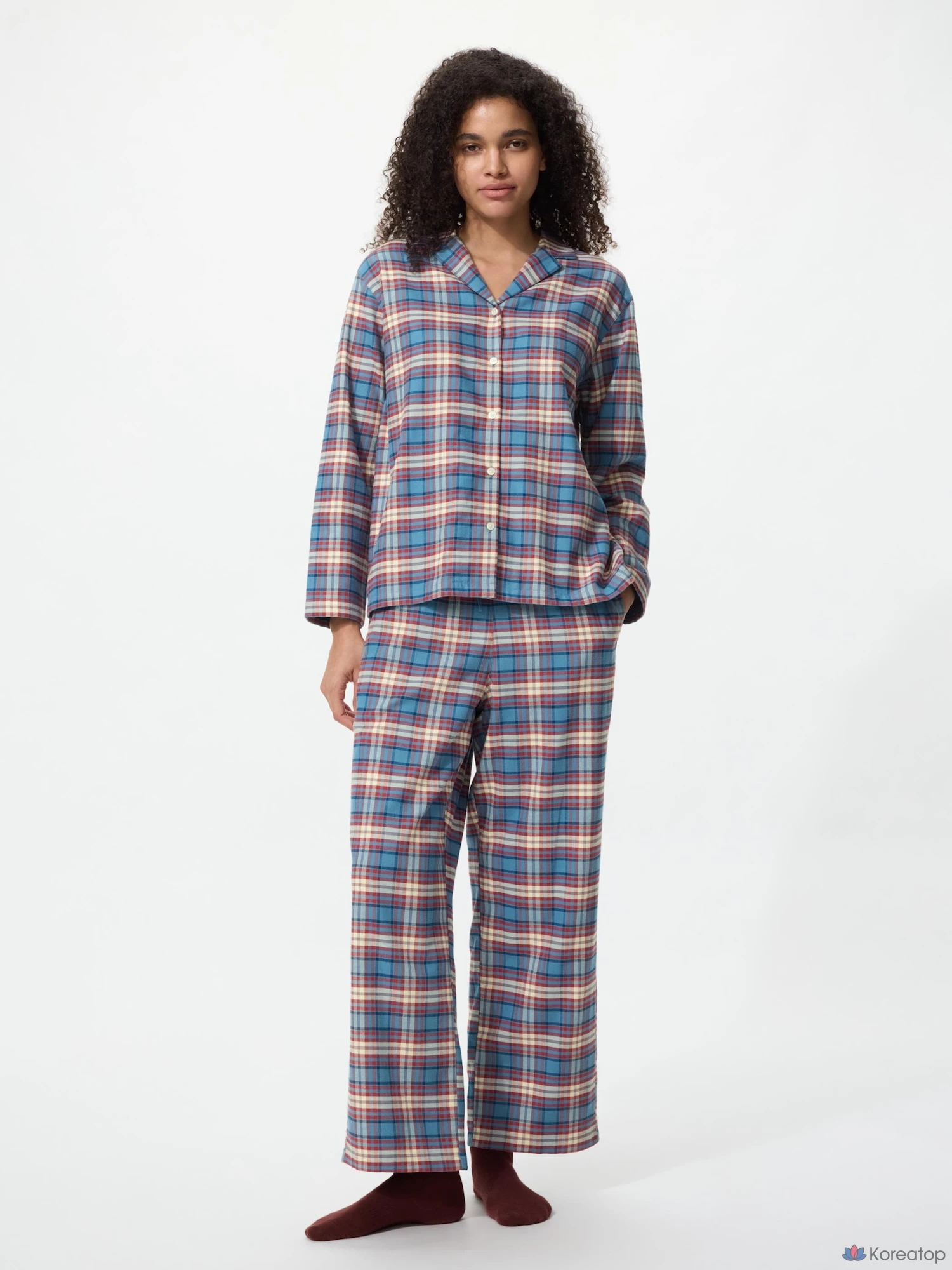 Пижама Uniqlo Flannel Pajama Long Sleeve, в клетку