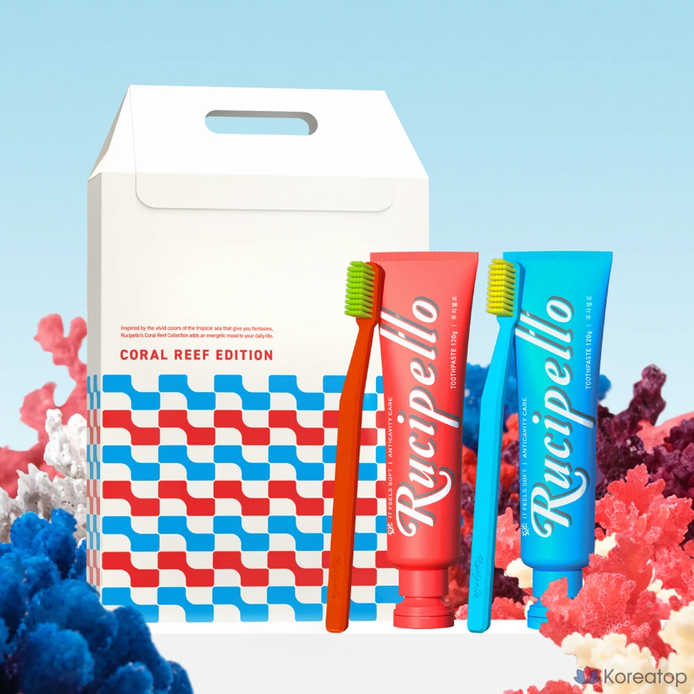 Набор для ухода Rucipello Toothpaste 2 Types + Coral Leaf Toothbrush 2 Types Set, 4 шт., фото 2