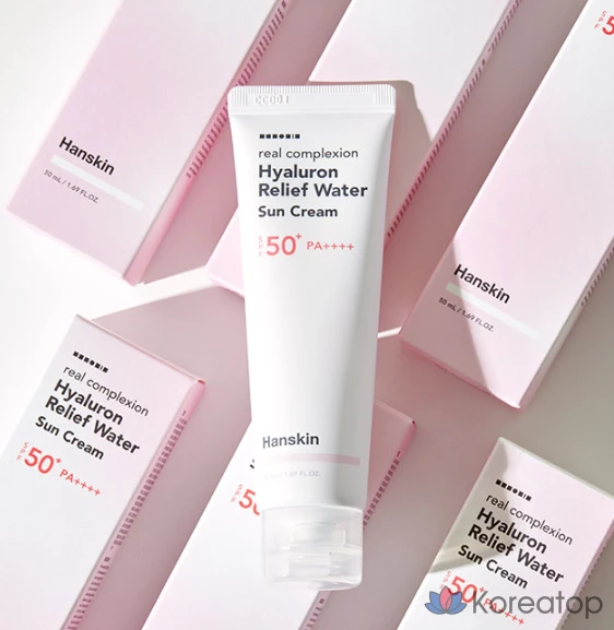 Солнцезащитный крем HANSKIN Real Complexion Hyaluronic Relief Water Sunscreen SPF50+ PA++++, 50 мл, 1 шт.