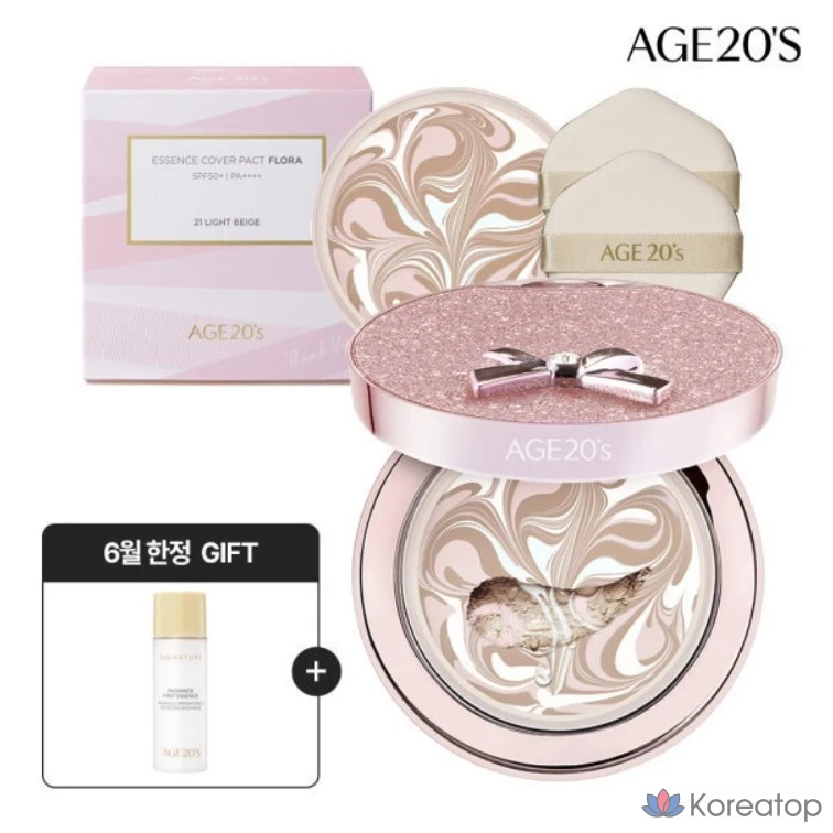 Набор для макияжа Age 20's Ribbon Jewelry Edition Essence Cover Pact (14 г + 14 г сменный блок, № 21, светло-бежевый)