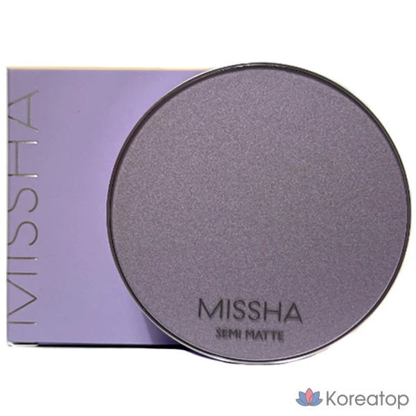 Тональный кушон-кушон Missha Layering Fit Cushion Semi-Matte, 14 г, SPF30 PA++, фиолетовый матовый кушон, № 21 Ваниль, 1 шт.