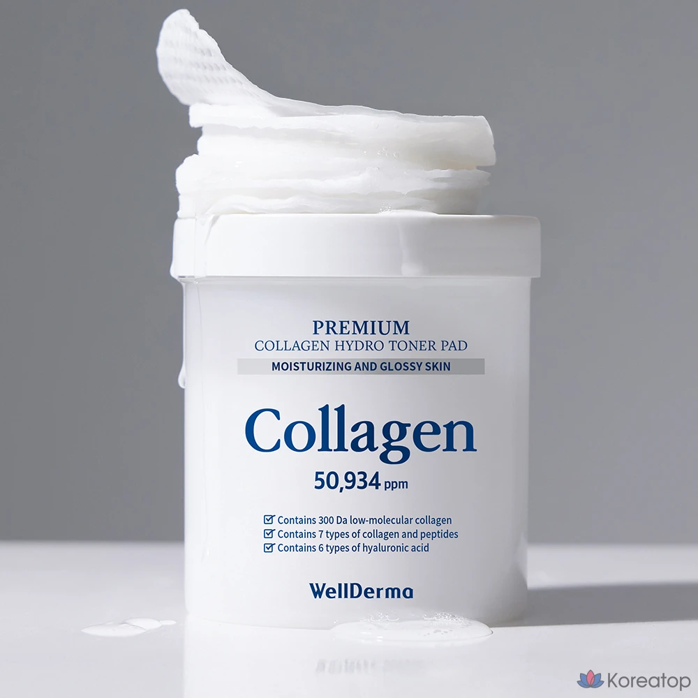 Подушечки для тонизирования кожи WellDerma Premium Collagen Hydro Toner Pad, 250 г, 1 упаковка, 60 листов