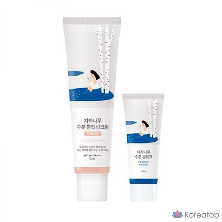Солнцезащитный крем Round Lab Birch Moisture Tone-Up, 50 мл + очищающее средство 20 мл, 1 шт.
