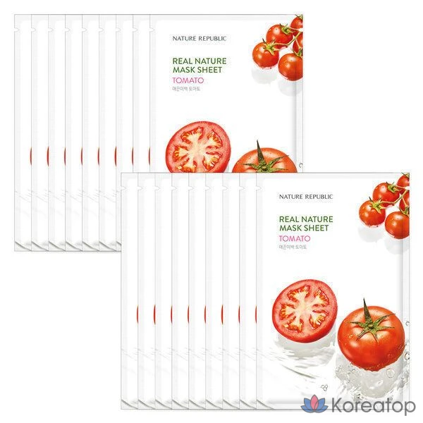 Набор из 15+15 масок для лица Nature Republic Real Nature Essence Mask Pack со вкусом томата, 1 шт., 1 упаковка.