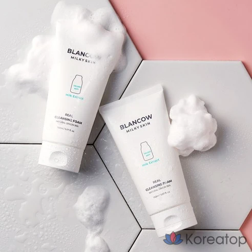 BLANCOW Очищающая пенка для лица с пептидами Milky Skin Milk Extract Real Cleansing Foam, 150 мл, 2 шт.