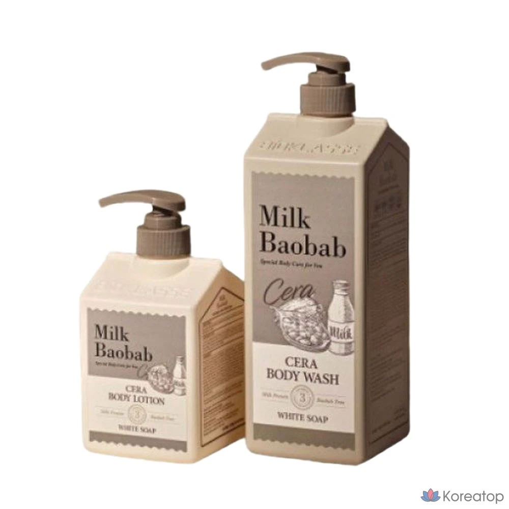 Набор для ухода Milk Baobab Sera Body Wash 1200ml + Body Lotion 600ml White Soap, 1 шт.
