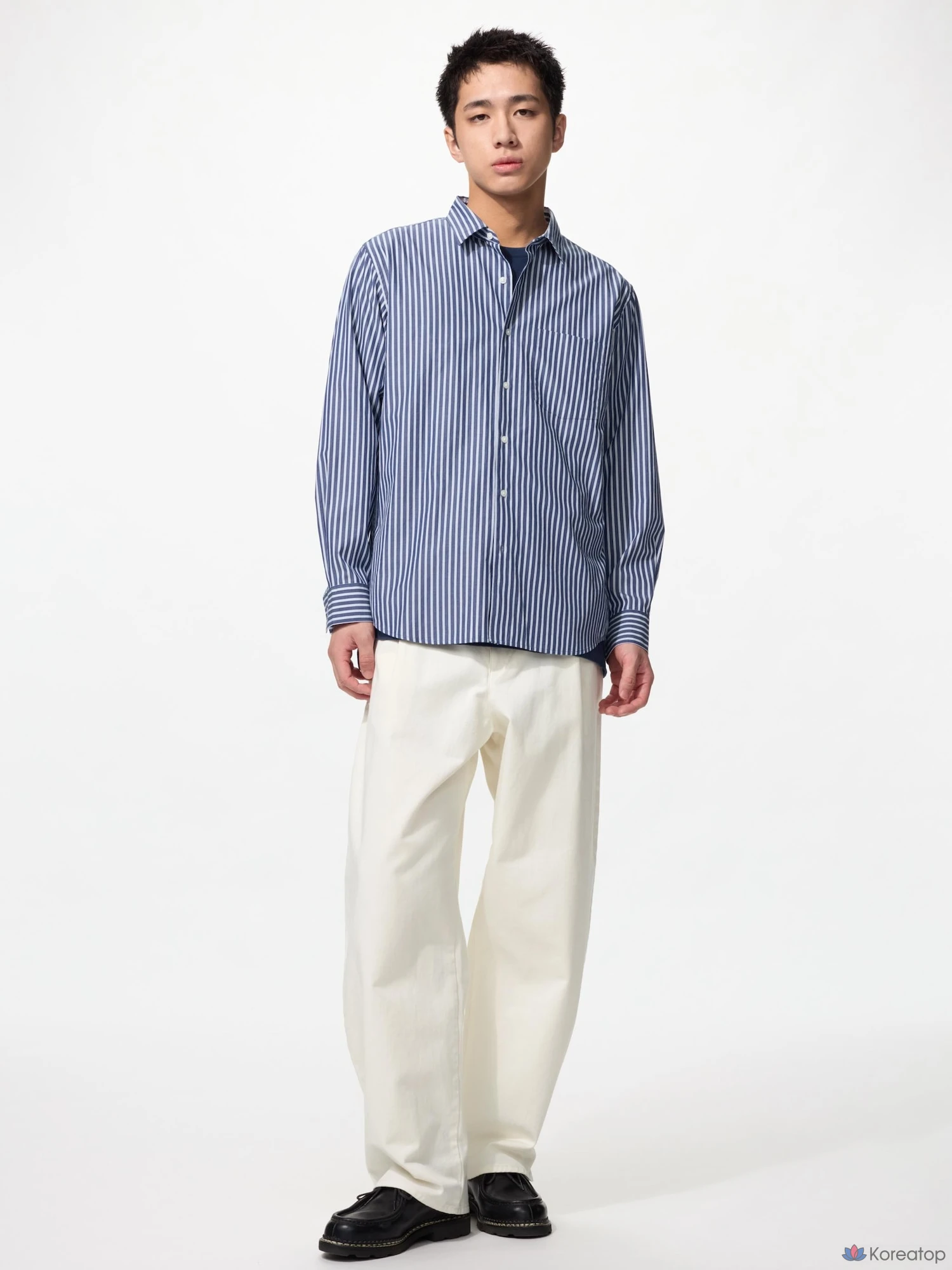 Рубашка Uniqlo Broadcloth Shirt Button-Down Collar Stripe E