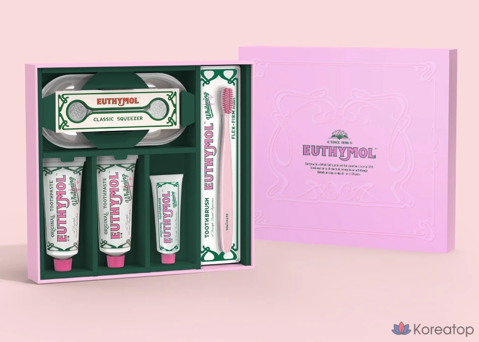 Набор для ухода Euthymol Whitening TM (Зубная паста 2 шт. + Зубная щетка Pink + Сквизер + Трей), 106 г, 1 шт.