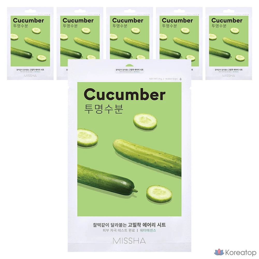 Тканевые маски для лица Missha Airy с огурцом, 1 упаковка, 6 упаковок