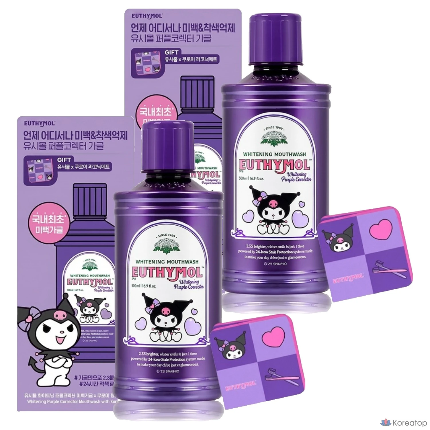 Ополаскиватель для полости рта Euthymol Kuromi Edition Whitening Purple Corrector + Kuromi Picnic Mat Set, 500 мл, 2 шт.