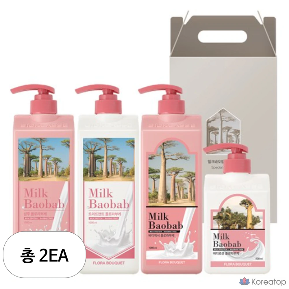 Набор для волос и тела Milk Baobab из 4 предметов, аромат «Цветочный букет», 2 комплекта.