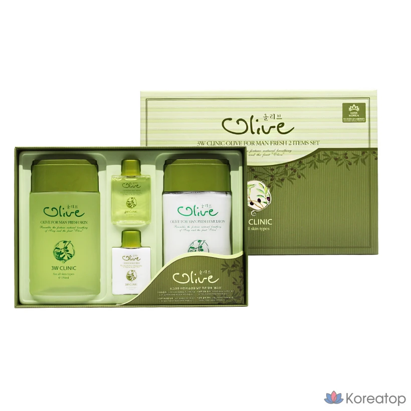 Набор 3W Clinic Olive For Men Fresh Skin + Lotion (2 предмета), 1 комплект