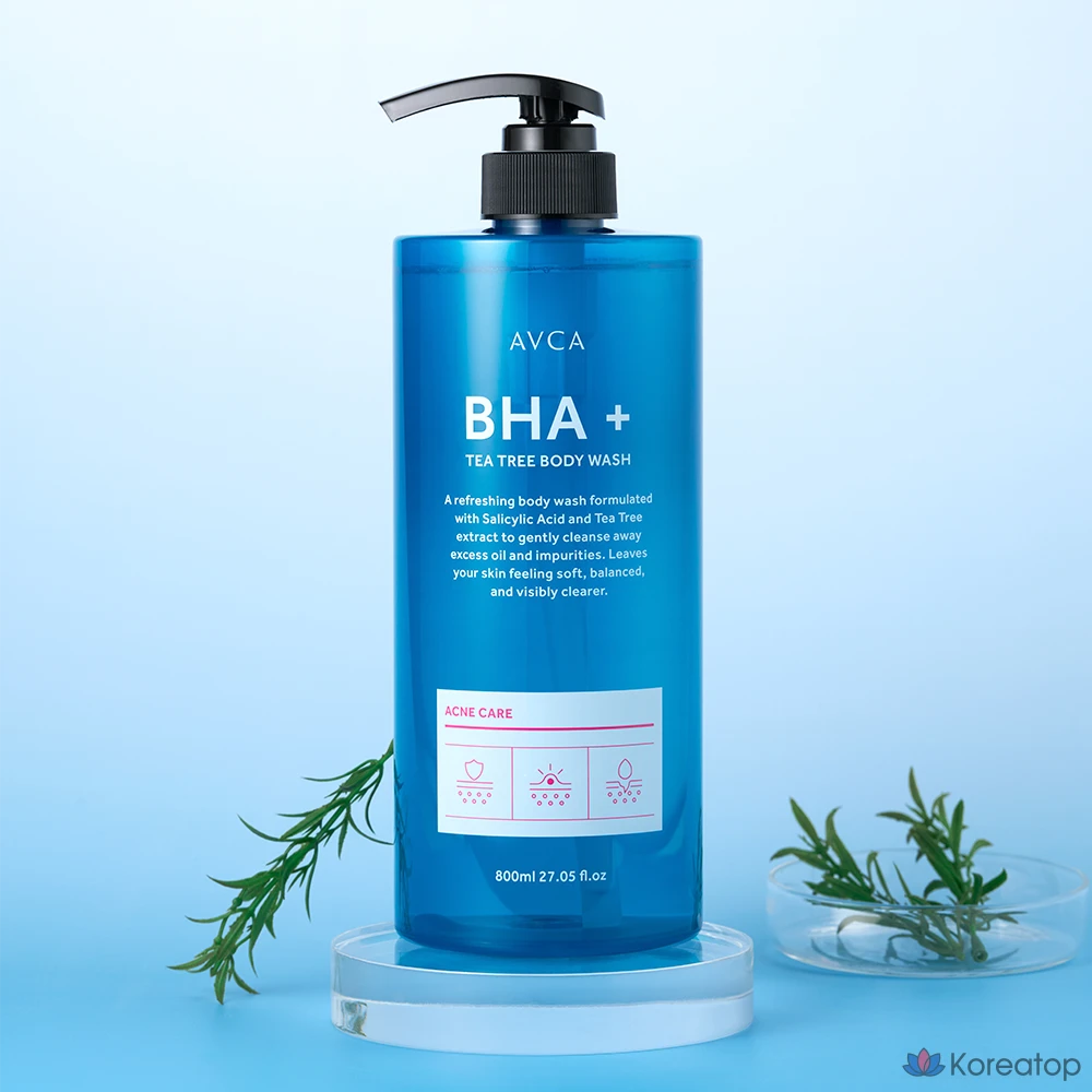 Гель для душа AVCA Baha Plus с маслом чайного дерева для ухода за кожей при акне, 1 шт., 800 мл