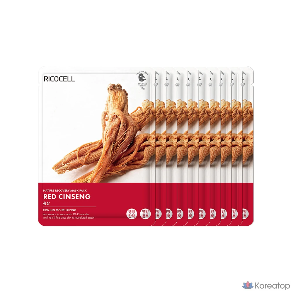Тканевая маска для лица Ricocell Nature Recovery Red Ginseng Mask, 23 г, 10 шт.