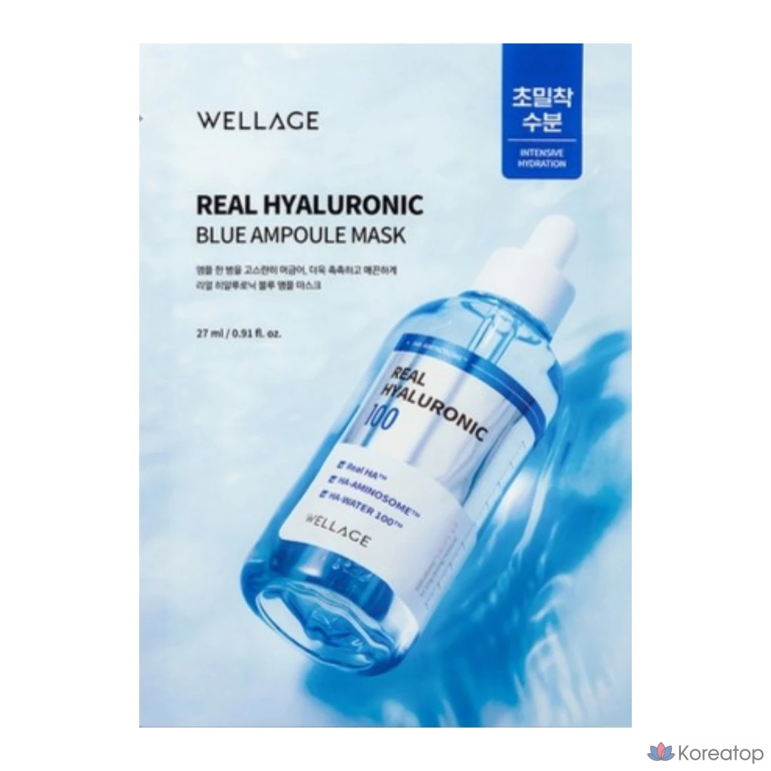 Тканевая маска для лица WELLAGE Real Hyaluronic Blue Ampoule Mask, 27 мл, 5 шт., фото 2