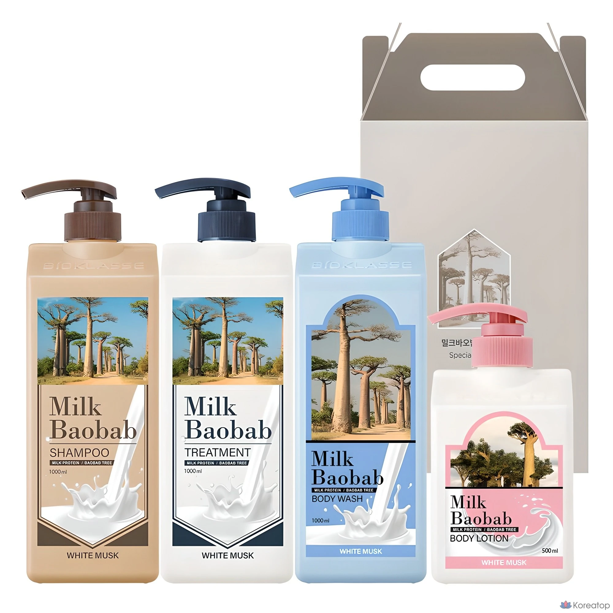 Набор для волос и тела Milk Baobab из 4 предметов (аромат белого мускуса), 1 комплект.