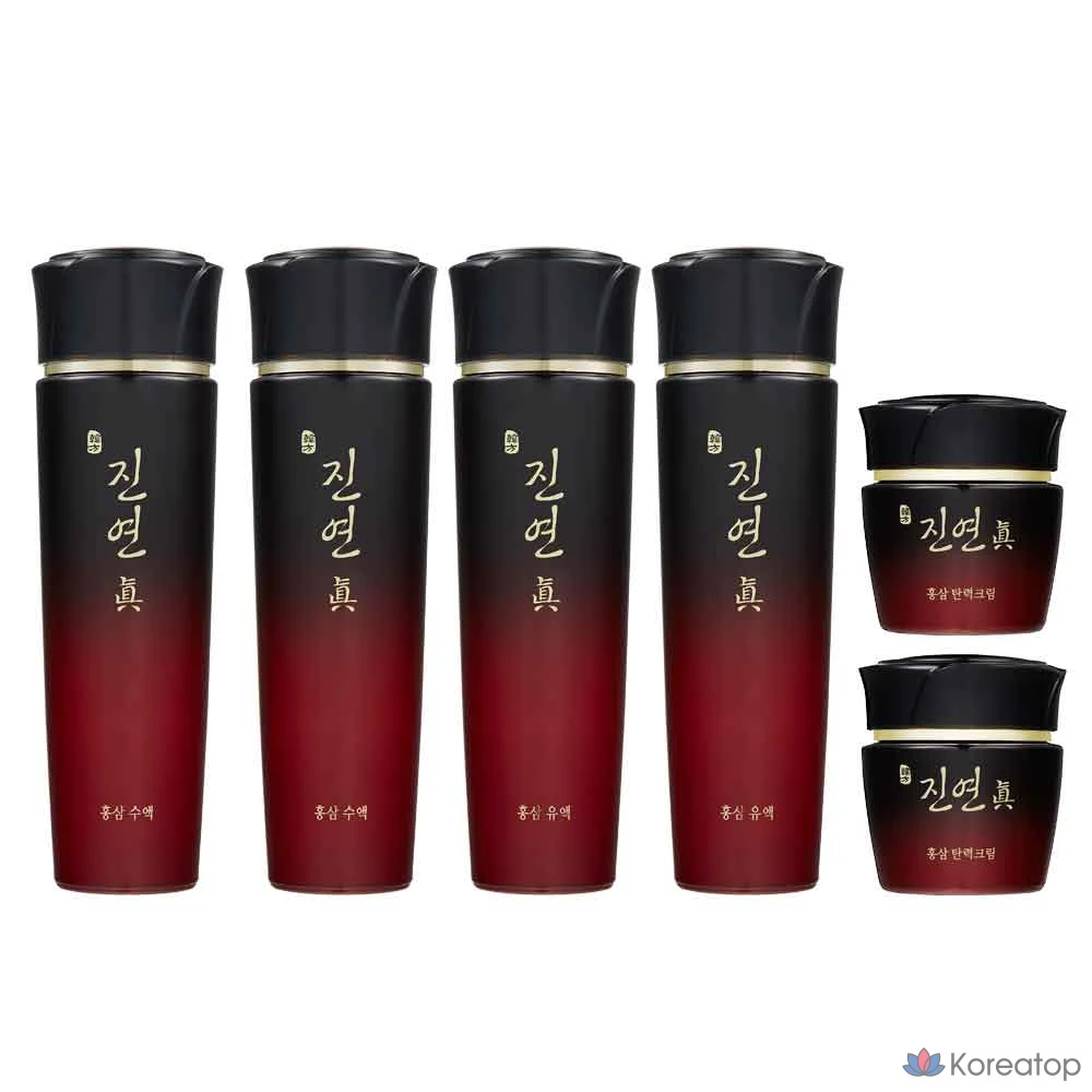 Эмульсия из красного женьшеня Coreana Jinyeonjin + сок + крем для повышения эластичности, 2 комплекта