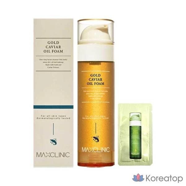Dongil MAXCLINIC Oil Foam Cleansing Gold Caviar, большая емкость, 110 г, 1 шт. Успокаивающее, охлаждающее, для проблемной кожи, для эластичности, увлажнение, питание.
