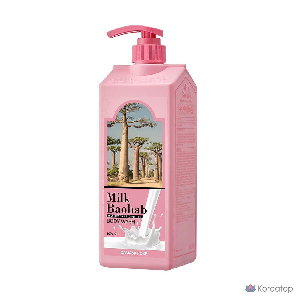 Гель для душа Milk Baobab с ароматом дамасской розы, 1 л, 1 бутылка.