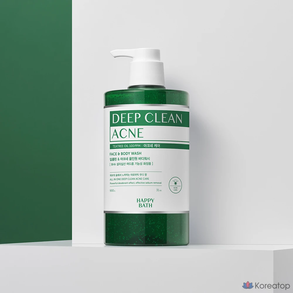 Гель для душа Happy Bath Deep Clean Tea Tree Acne Care All-in-One с ароматом древесных нот, 900 г, 1 шт.