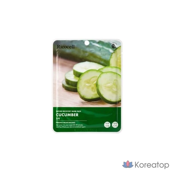 Набор восстанавливающих масок для лица Ricocell Nature Recovery Mask Pack со вкусом огурца, 23 г, 30 листов, 1 упаковка.